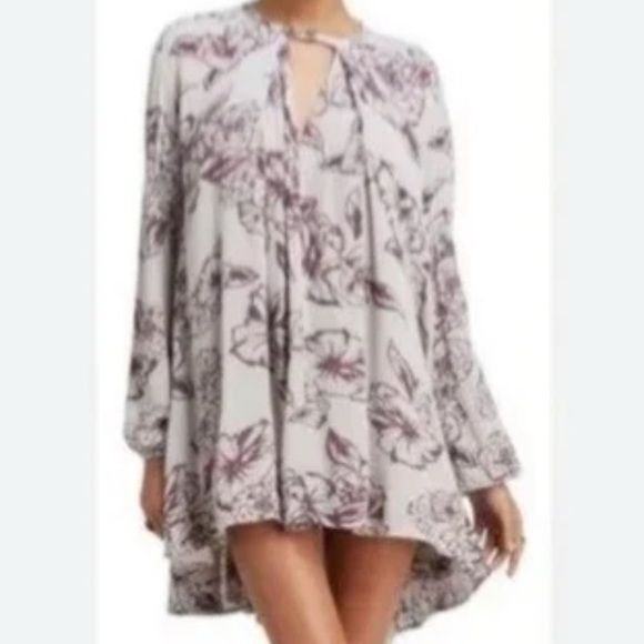 Free People Purple and Gray Floral Tunic top or Mini Dress/ Size Small - Picture 2 of 12
